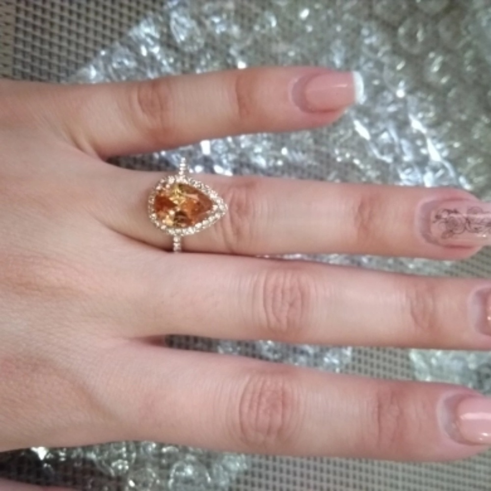 💖Cubic zirconia pear shaped ring - Picture 4 of 8